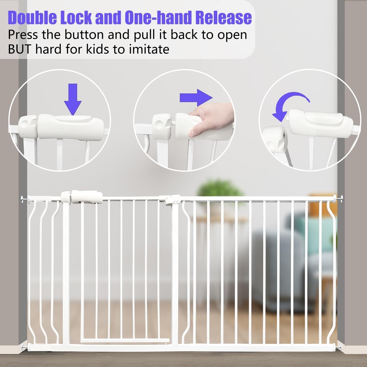 Extra Wide 85.8-104.5 Inch Baby Gate - Pressure Mounted, Auto-Close Safety Gate
