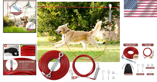 Durable Outdoor Dog Runner with Shock Absorbing Spring & Tangle-Free Clip