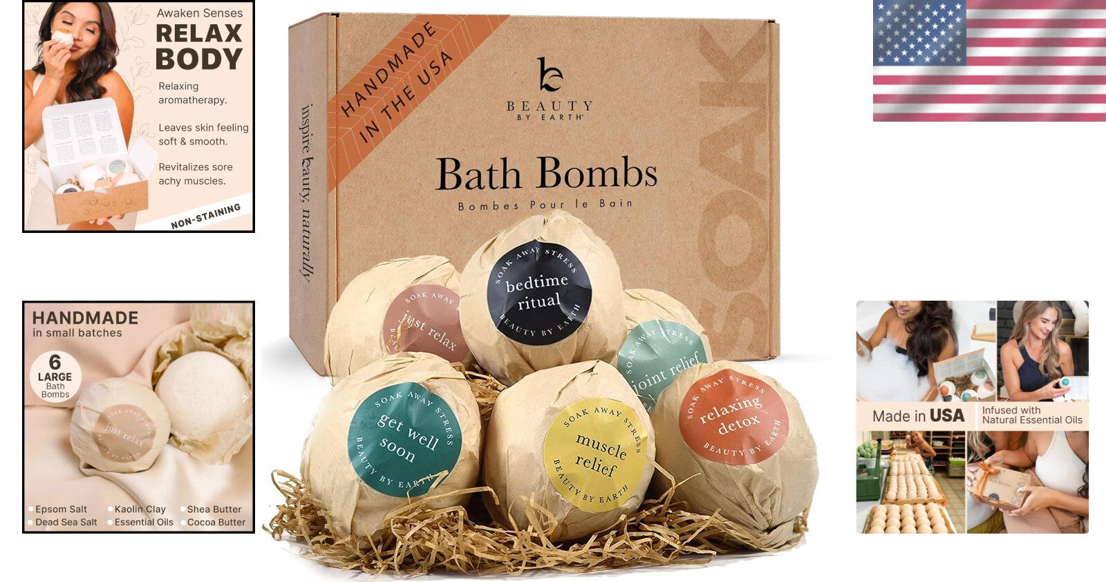 Handmade Relaxing Bath Bomb Gift Set - 6 Large Aromatic Bombs for Stress Relief