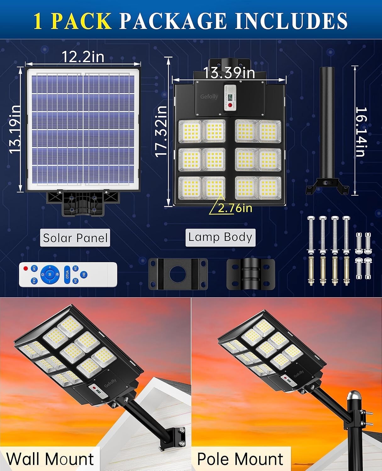Commercial Solar Street Light 200000LM with Adjustable Brightness & Easy Install