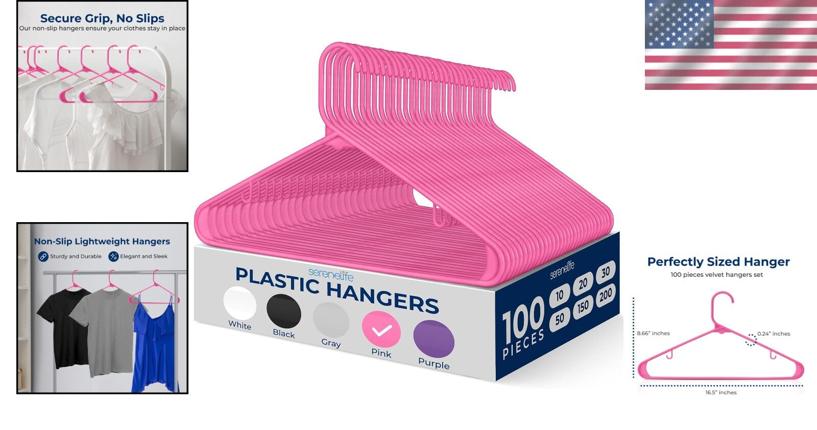 Organize with 100 Non-Slip Triangle Plastic Hangers, Pink, for Every Garment