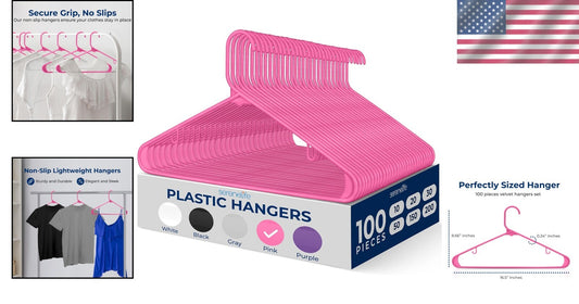 Organize with 100 Non-Slip Triangle Plastic Hangers, Pink, for Every Garment