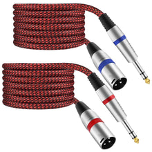 Load image into Gallery viewer, Premium 50FT Nylon Braided Red XLR to 1/4" TRS Cables - Balanced Audio, 2-Pack