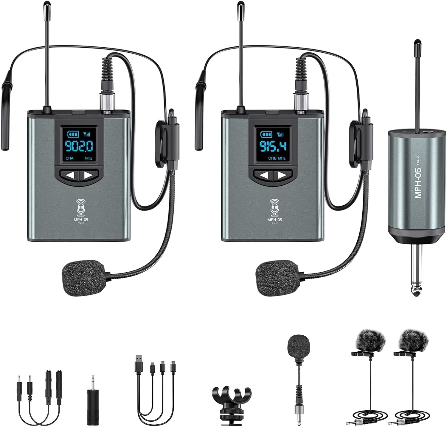 Versatile Wireless Microphone Set with Two Transmitters & Multiple Mics Included