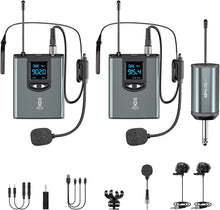 Load image into Gallery viewer, Versatile Wireless Microphone Set with Two Transmitters &amp; Multiple Mics Included