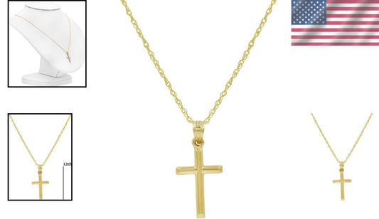 Hallmarked 10K Yellow Gold Cross Pendant with 18/20 Inch Rope Chain - Gift-Ready