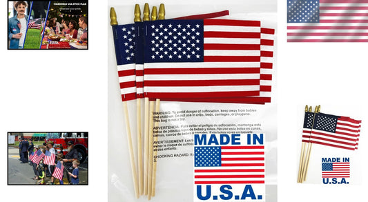 Durable Cotton American Flags on 30-Inch Dowels - Perfect for Memorials & Events