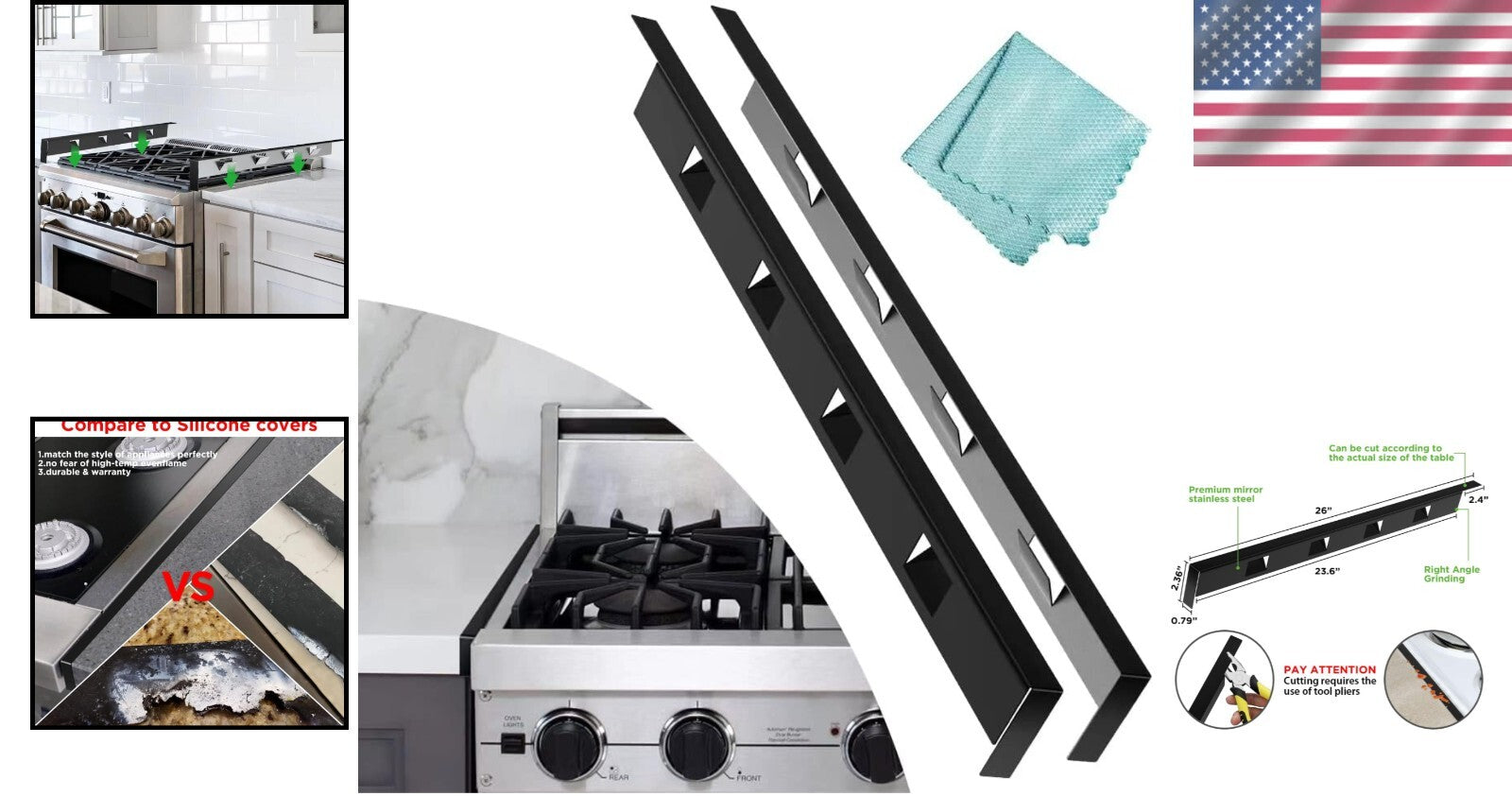 Sleek and Durable 2Pcs Stainless Steel Stove Gap Filler - Heat-Resistant Design
