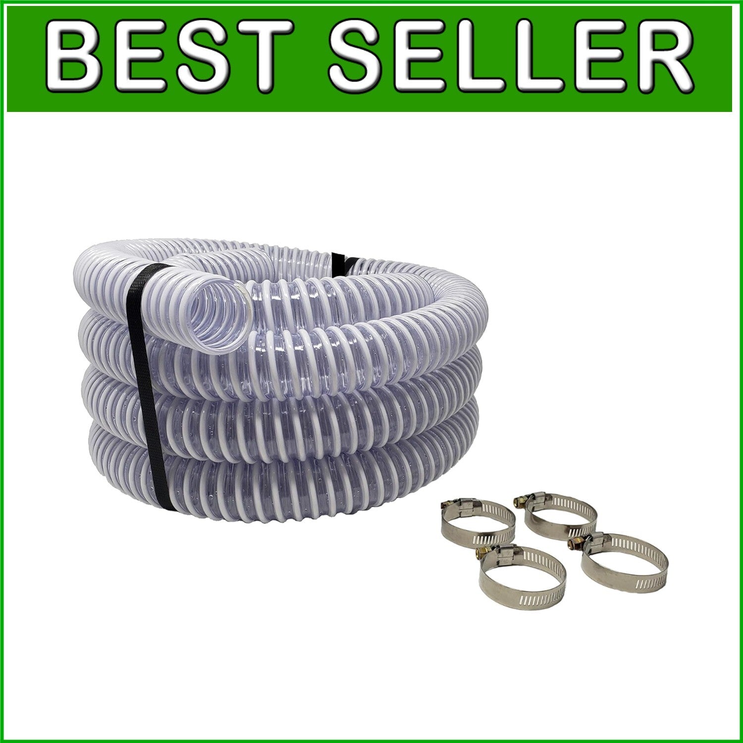 Durable 20 FT Pool Filter Pump Hose - Heavy-Duty Kink-Proof Design Incl. Clamps