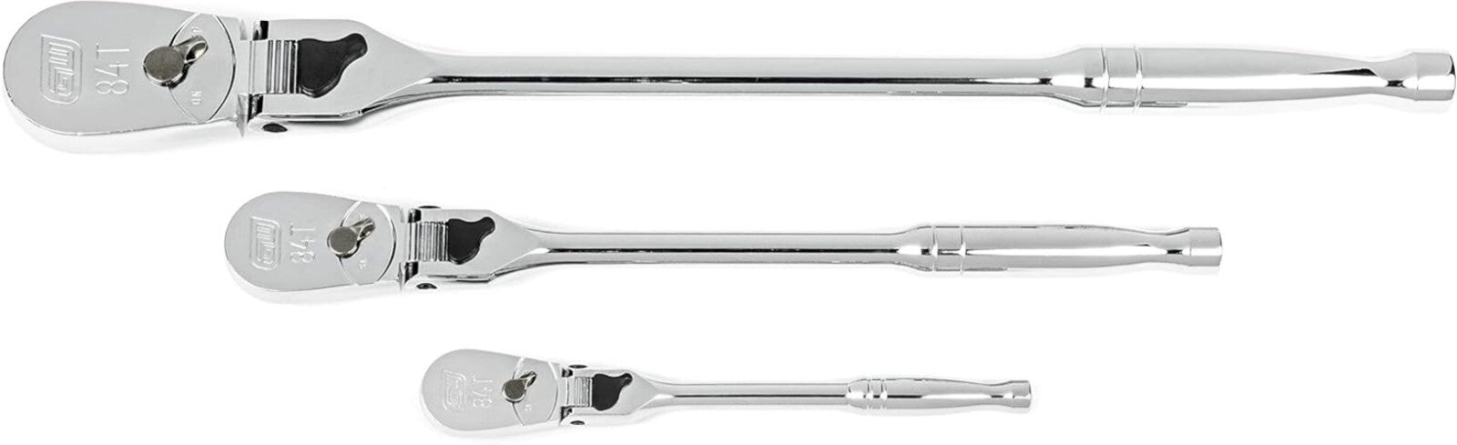 Durable Polished Chrome 3-Piece Locking Flex Ratchet Set - 84 Tooth Design