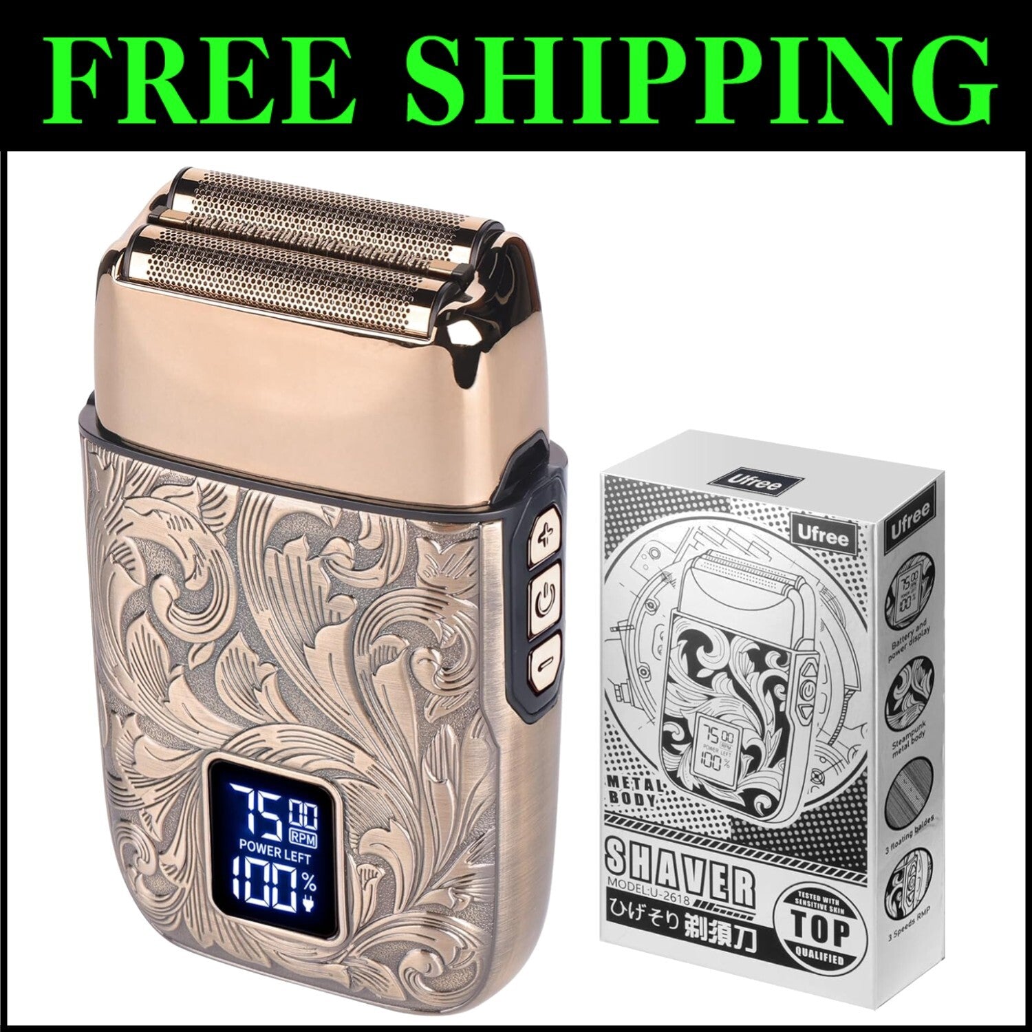 Sleek Electric Shaving Razor with LCD & Protective Sleeve - Perfect Gift for Men