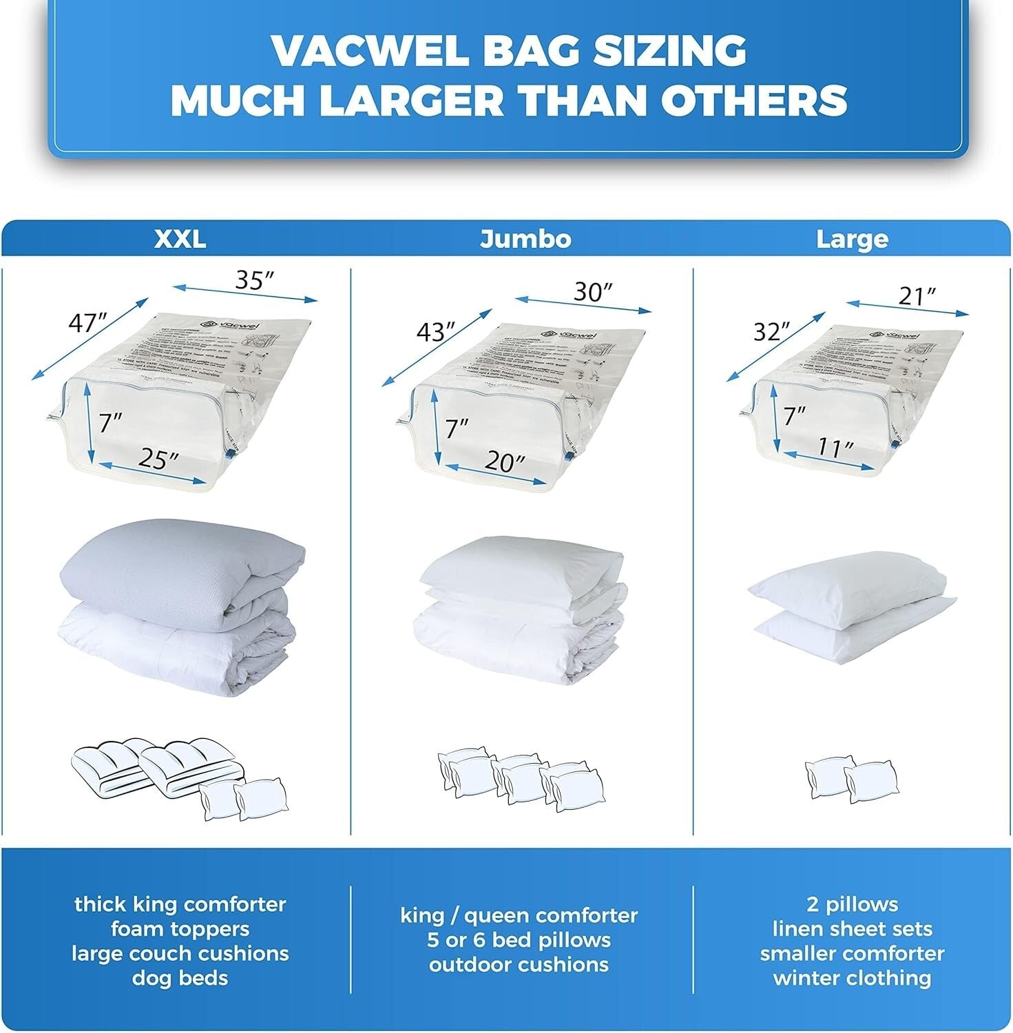 Extra-Large Vacuum Storage Bags - 47x35in Space Saver for Comforters & Clothing