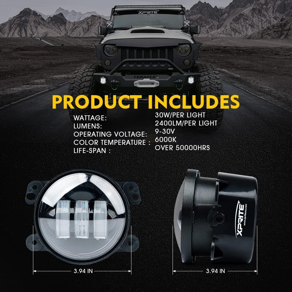60W Waterproof LED Fog Lights for 2007-2018 Jeep Wrangler JK - Easy Installation
