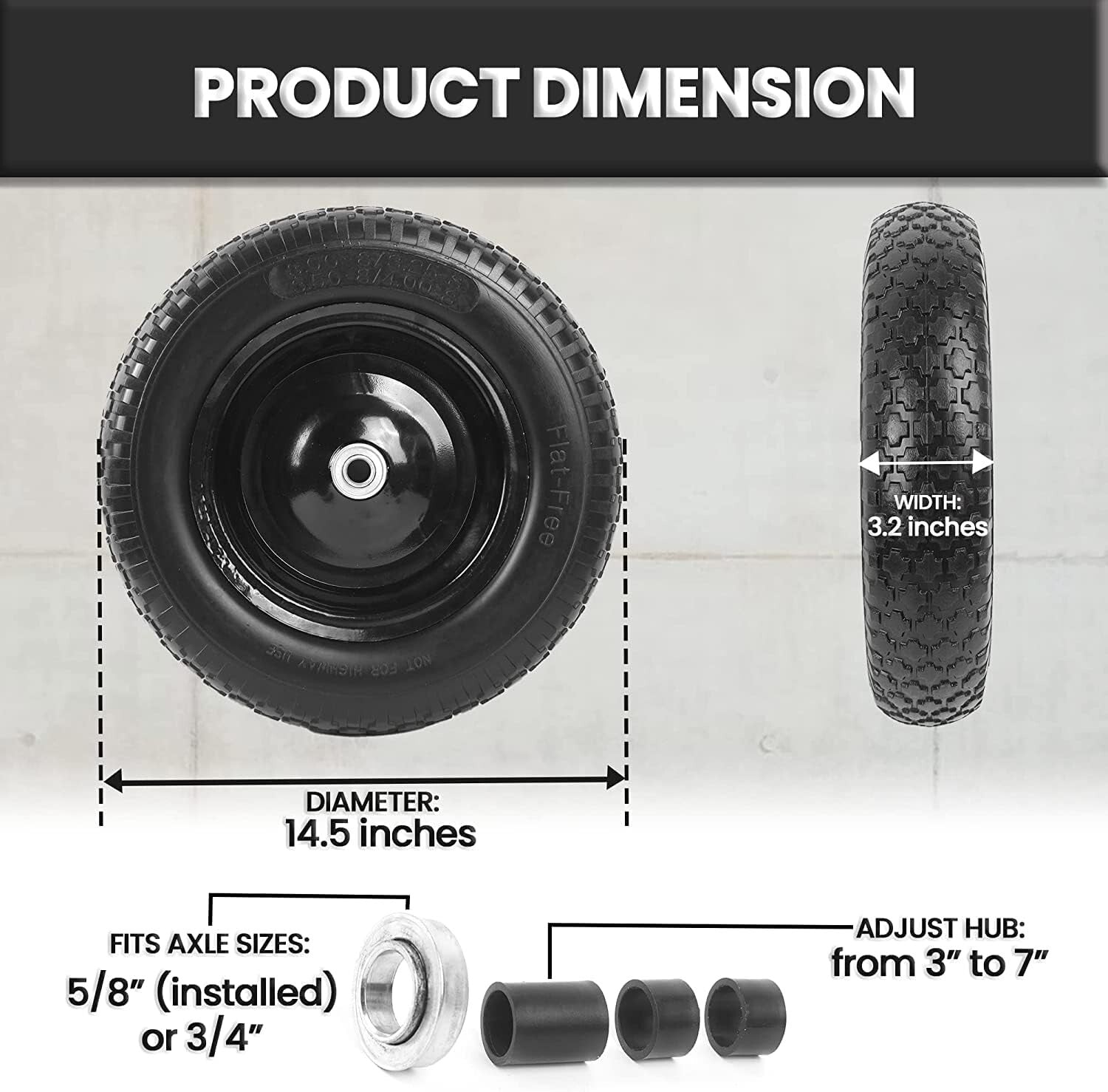 Universal Fit 14.5" Flat-Free Tire & Wheel - Durable, Weather-Resistant Solution