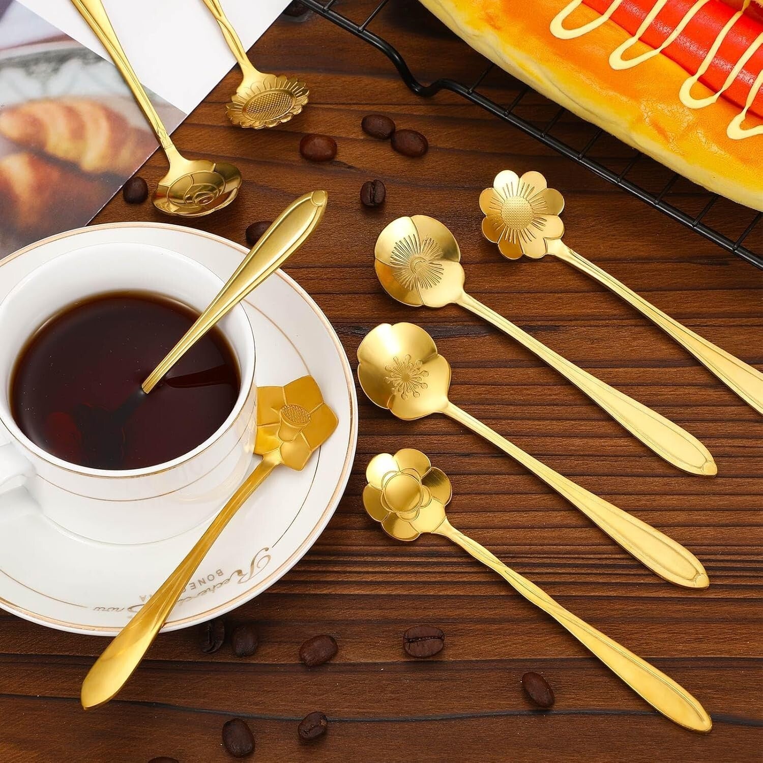160 Pcs Gold Flower Teaspoons - Elegant Stainless Steel Party Tableware