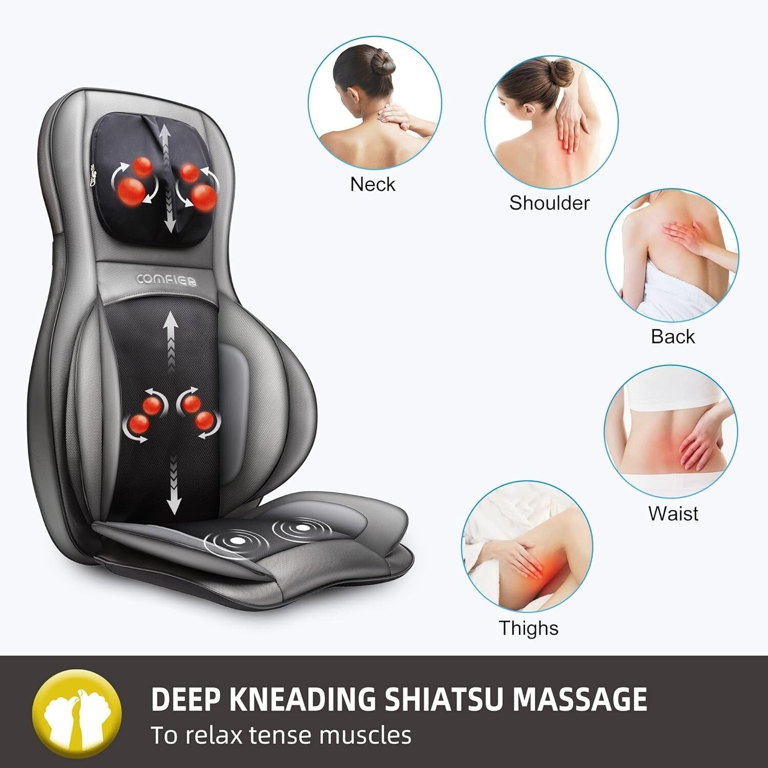 Adjustable Neck Rollers & Compression - Shiatsu Massage Chair Pad for Full Body