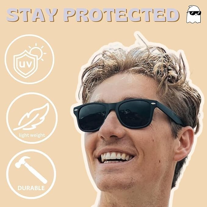 2-Pack Retro UV400 Sunglasses - 80s Inspired Black Shades for Eye Protection