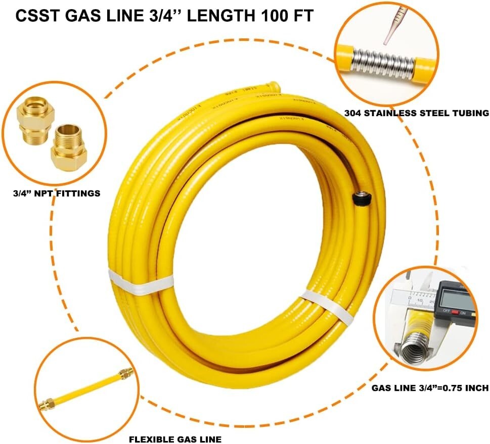 High-Performance 100ft Stainless Steel Corrugated Gas Line - Ideal for All Uses