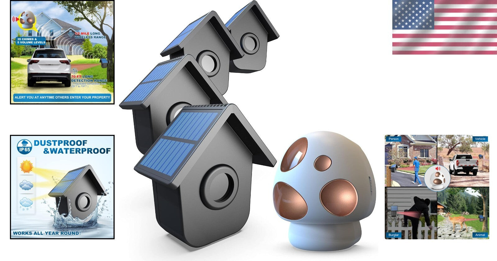 Weatherproof Solar Motion Sensor Alarm with Portable Receiver - 1/2 Mile Range