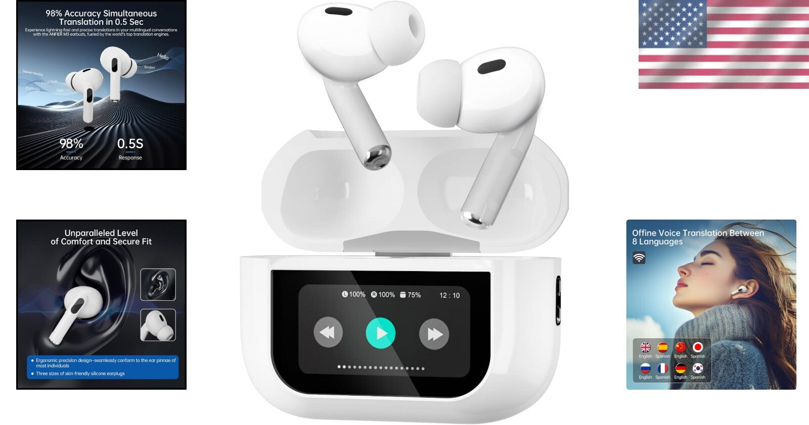 AI-Powered Language Translator Earbuds with Offline Support - 24-Hour Battery