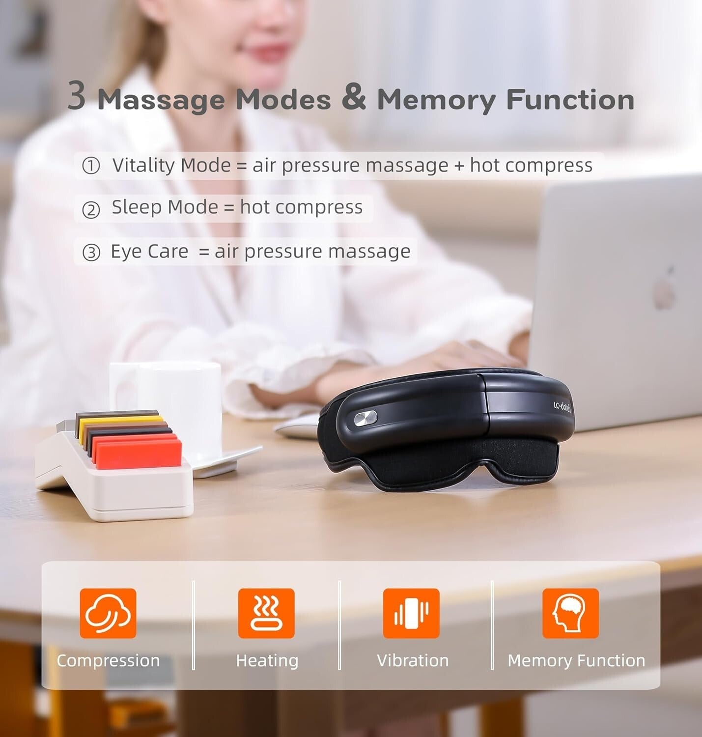 Air Compression Eye Massager with Heat - Alleviate Eye Fatigue & Dark Circles