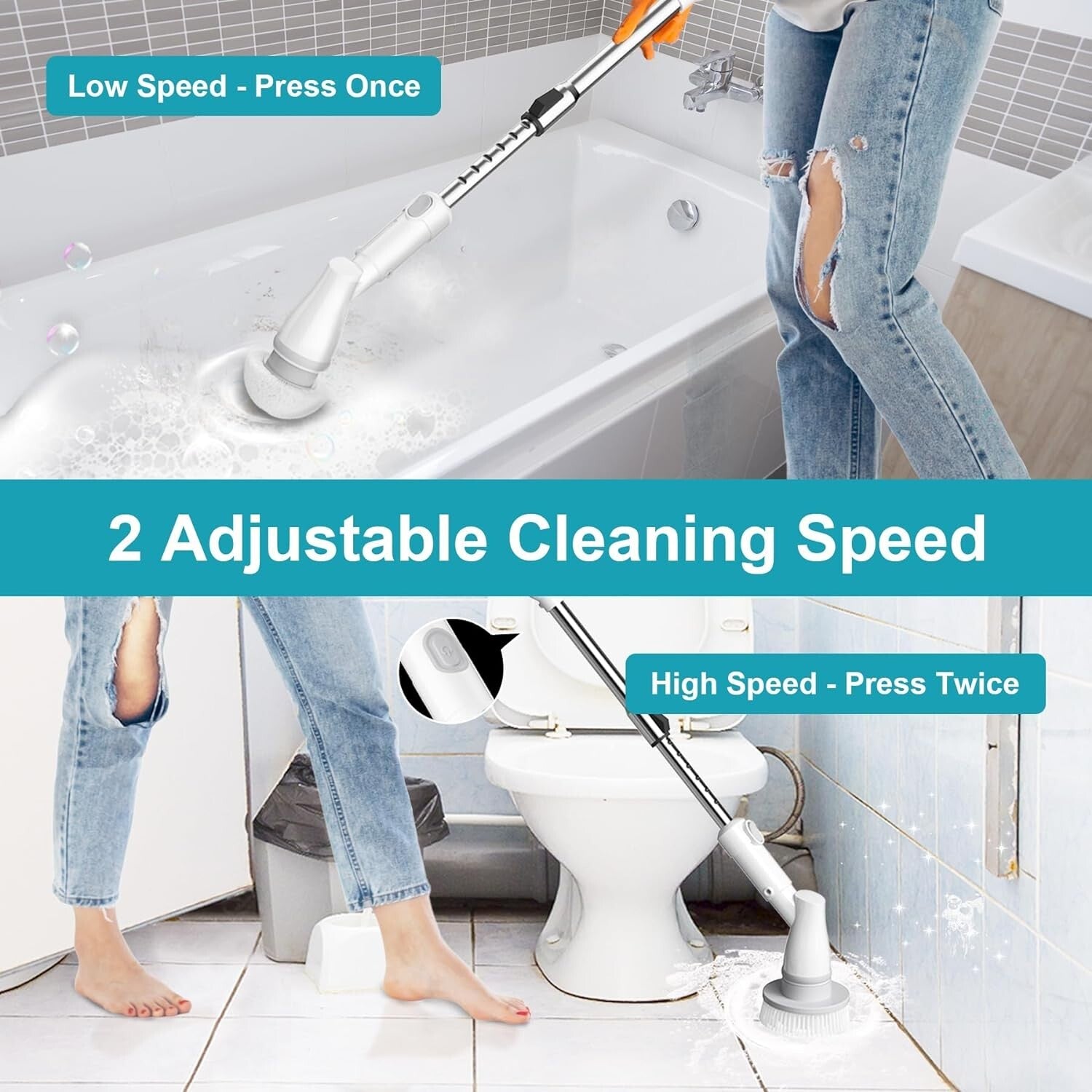 Waterproof Spin Scrubber with Extending Handle - Ideal for Bathroom Cleanings