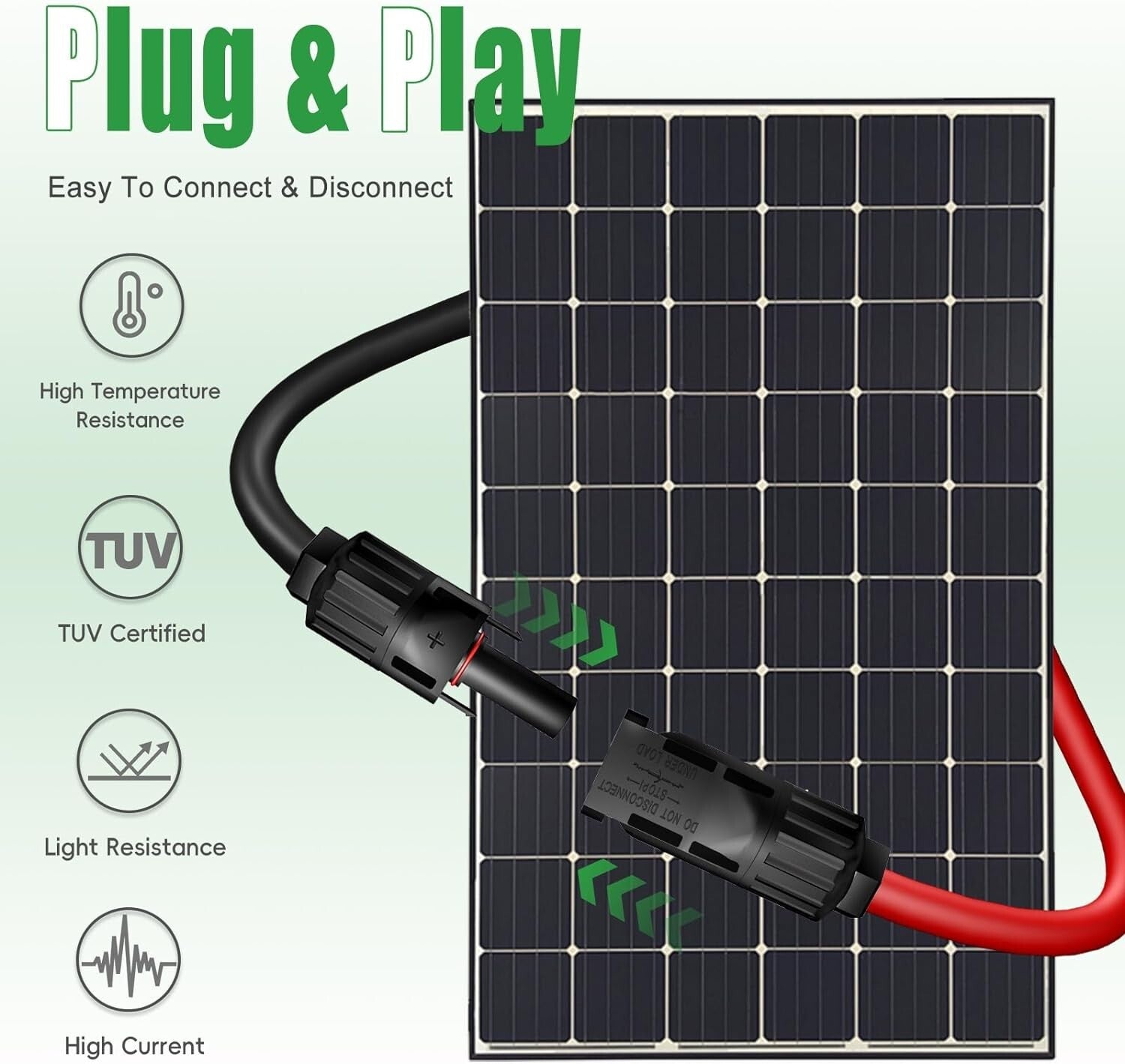 Weather-Resistant 10AWG Solar Panel Extension Cable - 50FT with IP67 Connectors