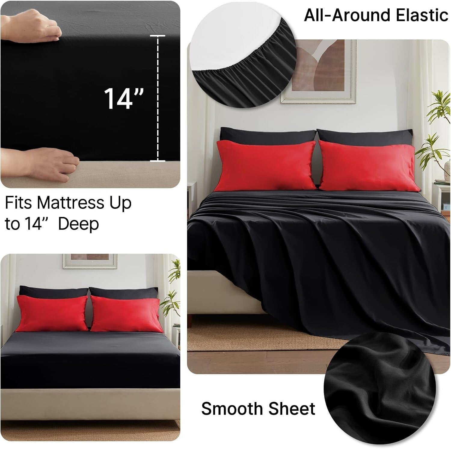 7-Piece All-Season Bedding Set with Black & Red Microfiber Comforter - Cal King