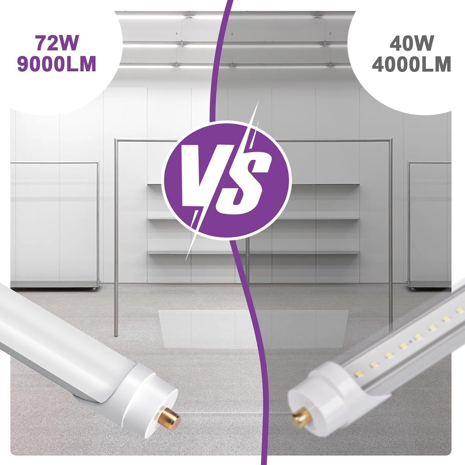 72W Dual Row 8FT LED Bulbs - 5000K Daylight, Easy Installation, Long Lifespan