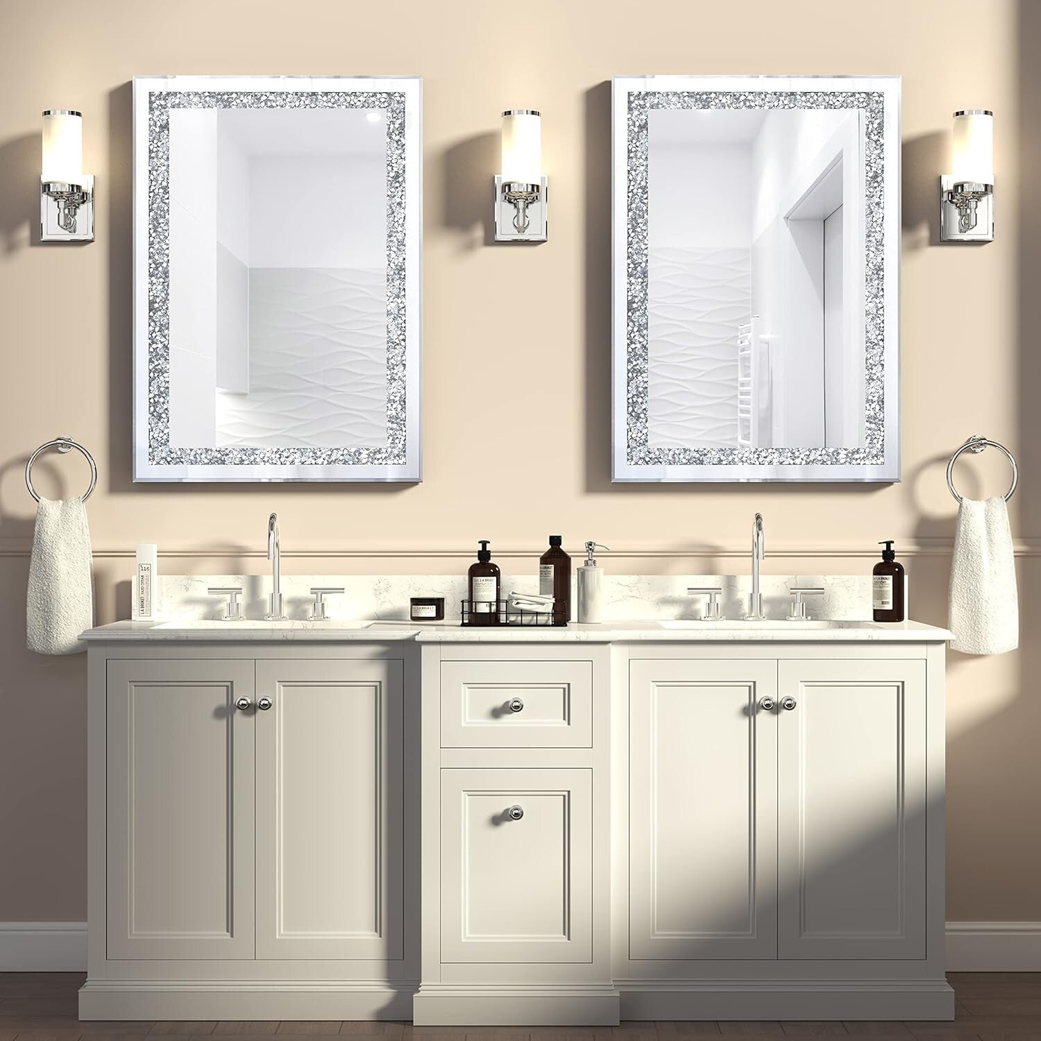 Elegant 28 x 20 Wall-Mounted Mirror - Crystal Bling for Any Decor Style