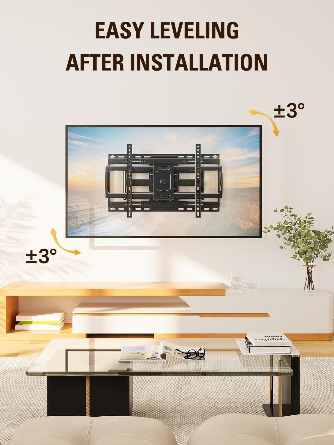 Durable TV Wall Mount for 42-86" TVs - Easy Install, Centering & Glare Reduction