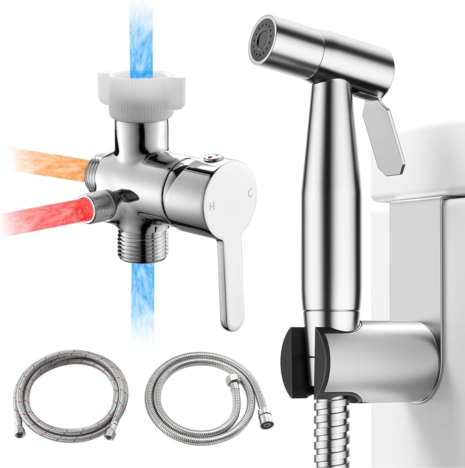 Ergonomic Stainless Steel Bidet Spray for Toilets - Warm & Cold Water Control