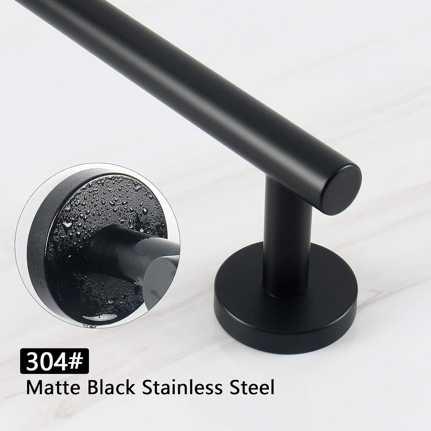 304 Stainless Steel 2-Pack Wall-Mounted Towel Rack - Elegant Matte Black Design