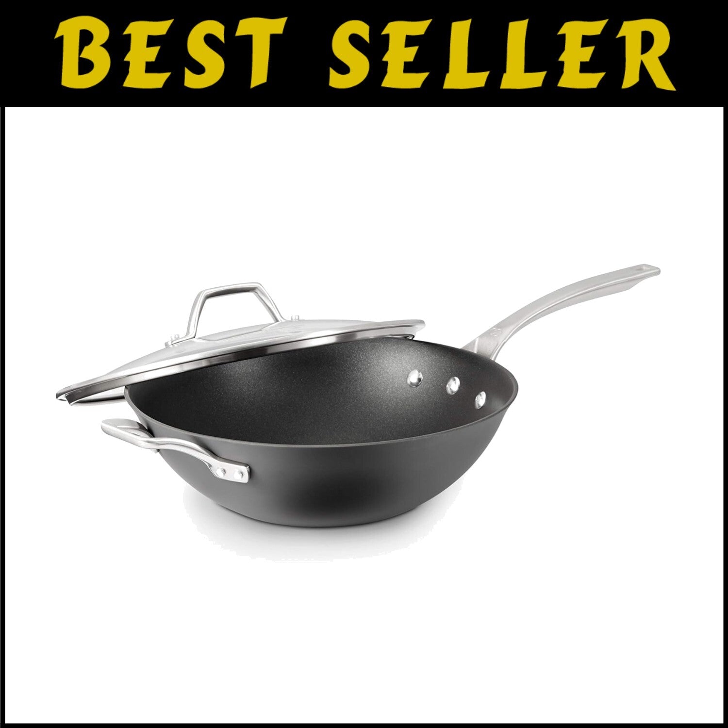 Elegant Hard-Anodized 12-Inch Nonstick Wok with Cool Stainless Steel Handle