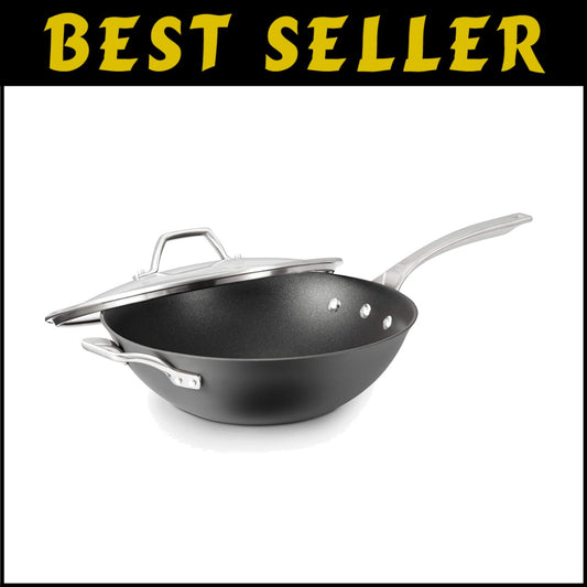 Elegant Hard-Anodized 12-Inch Nonstick Wok with Cool Stainless Steel Handle