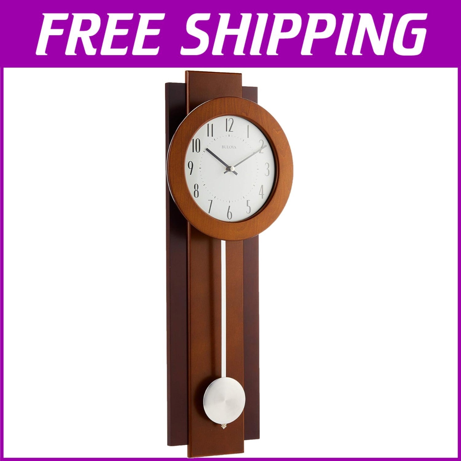 Elegant Two-Tone Wooden Wall Clock with Pendulum & Arabic Numerals - 23.5"
