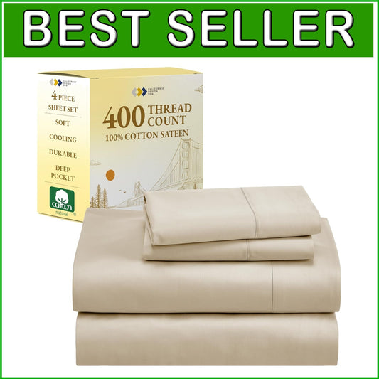Elegant California King Bed Sheet Set – 4-Piece Cotton Sateen with Deep Pockets