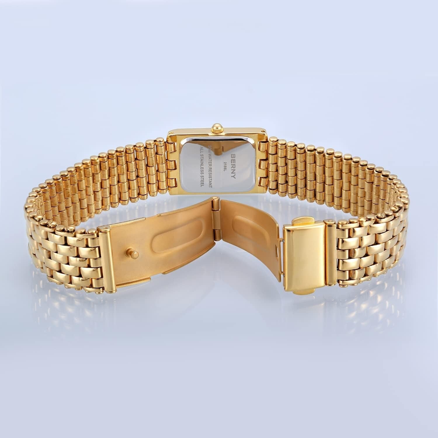 Chic Rectangle Gold Watch for Women - 3ATM Waterproof with Stainless Steel Band