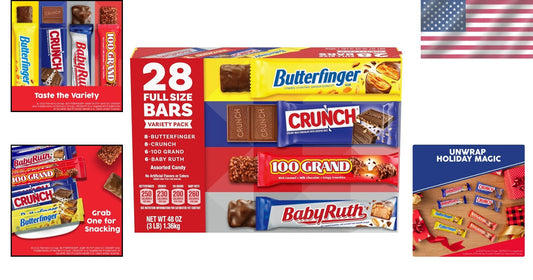 Classic Assorted Chocolate Candy Bars in Bulk - CRUNCH, Baby Ruth & 100 Grand
