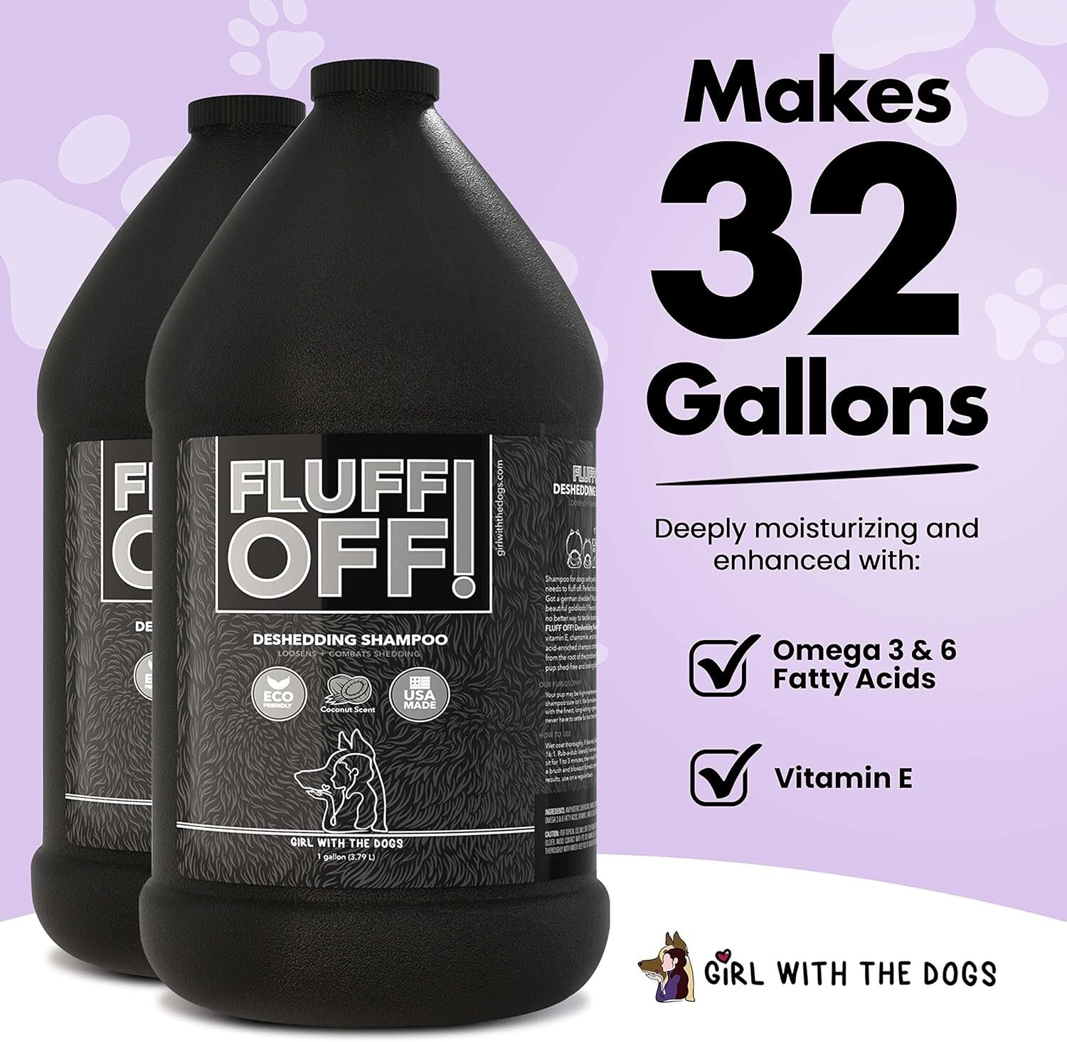 Fluff Off! Natural Deshedding Dog & Cat Shampoo 1 Gal - Reduces Shedding & Odors