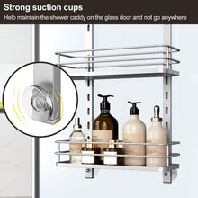 Load image into Gallery viewer, Sturdy Silver Over the Door Shower Caddy with Adjustable Height Shelf Design