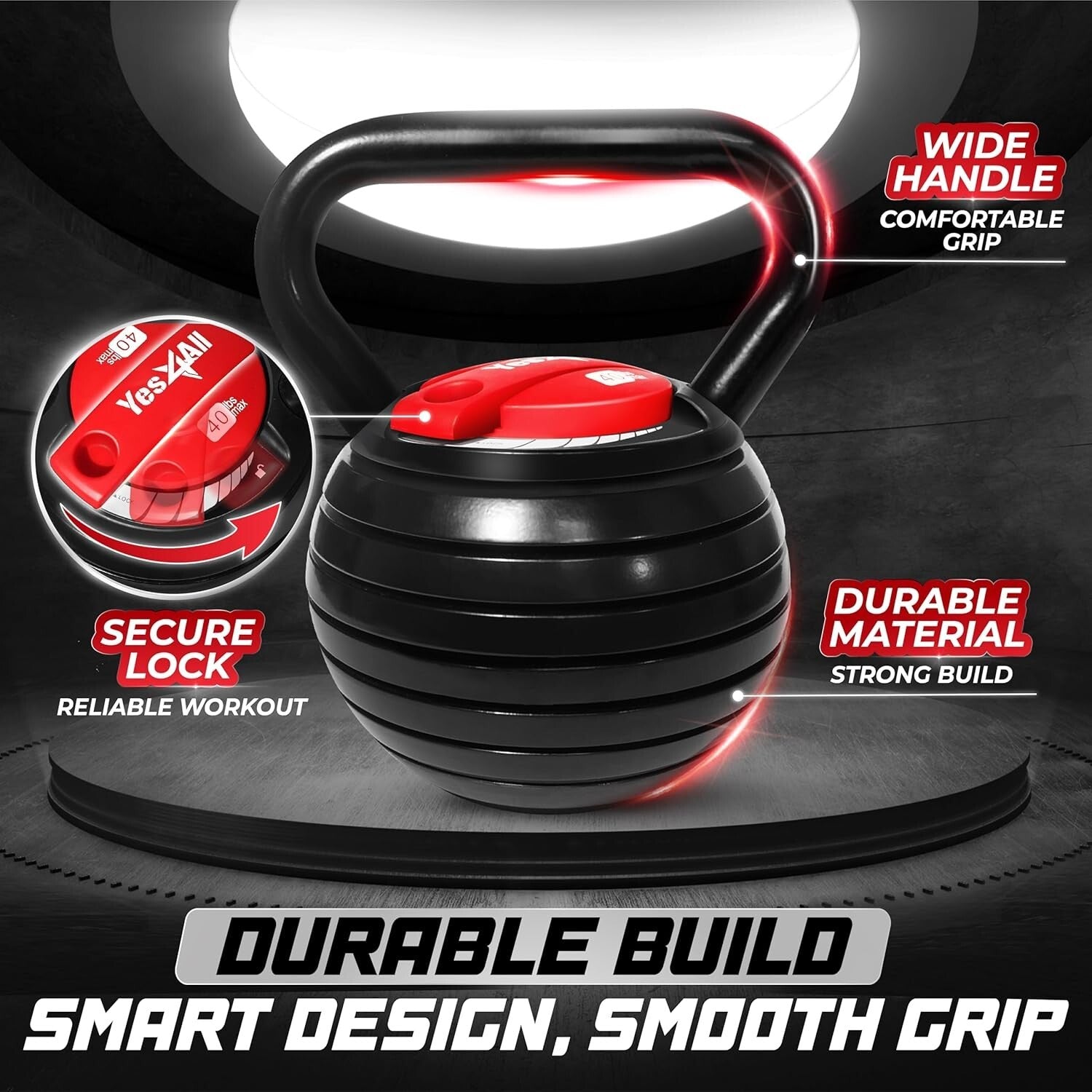 Adjustable 40lb Cast Iron Kettlebell with Non-Slip Handle for Versatile Workouts