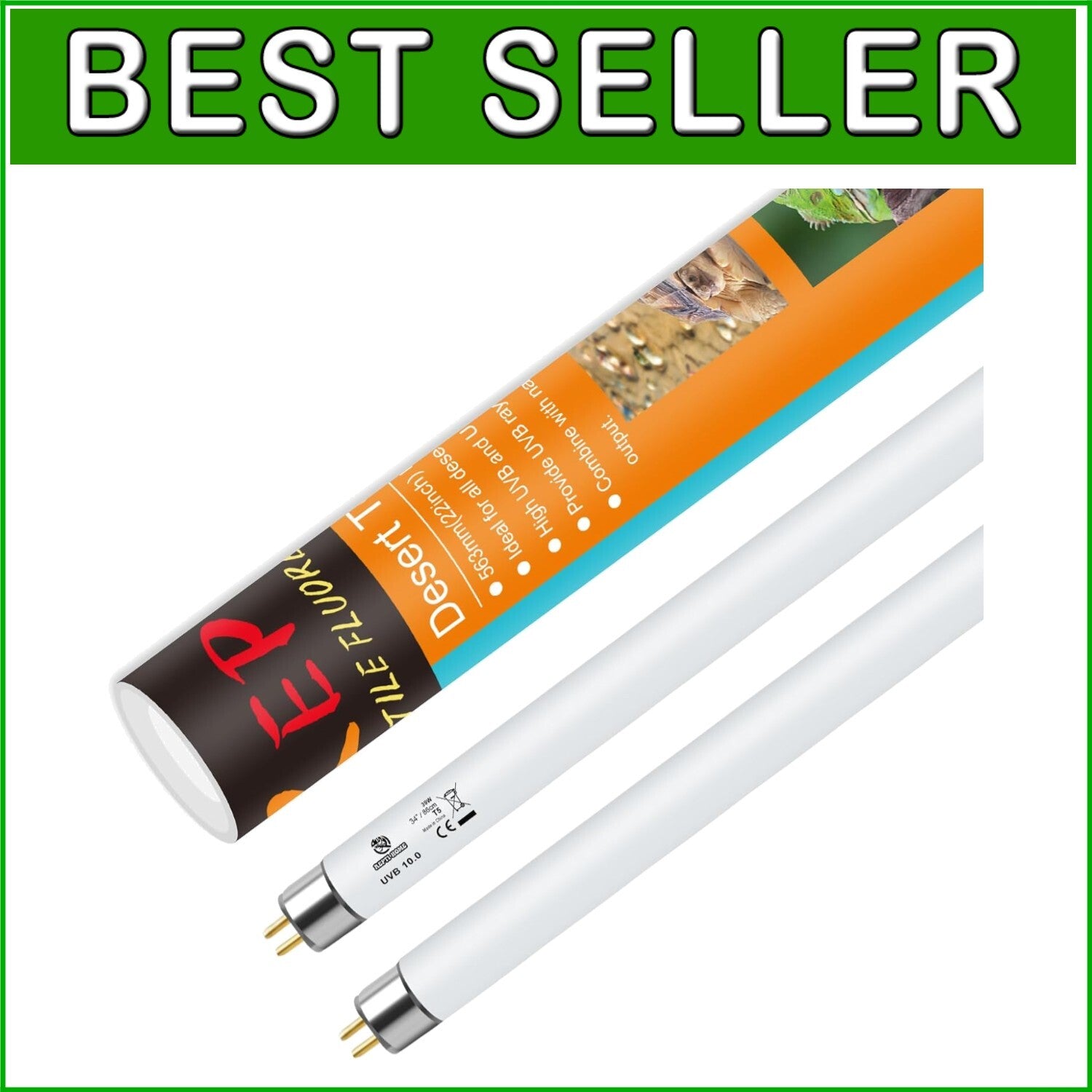 Energy-Efficient Reptile UVB Light Tubes - Full Spectrum Sunlight (2 Pack)