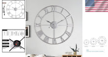 Load image into Gallery viewer, Elegant 18-Inch Retro Roman Numeral Wall Clock - Almost Silent Silver Decor