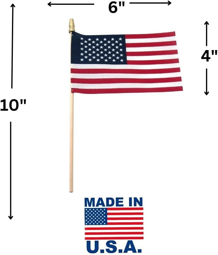 Durable 4x6" USA Flags on Sticks - Decorative Set for July 4th & Memorial Day