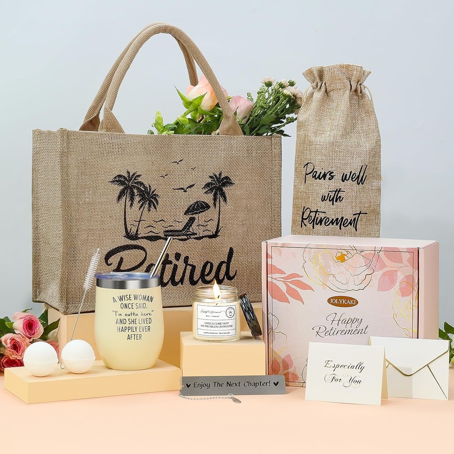 2025 Retirement Gifts for Her: Elegant Wine Tumblers & Relaxation Spa Set