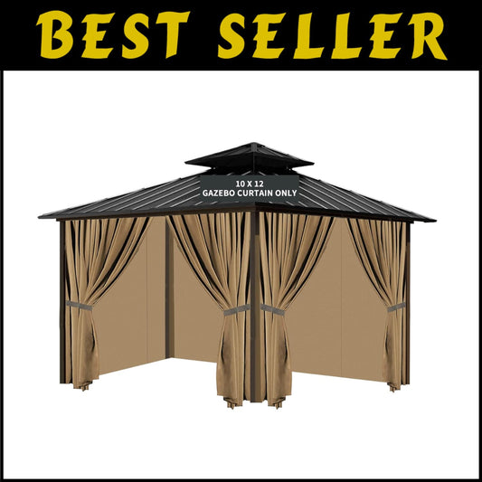 Elegant Outdoor Gazebo Curtain Set with 4 Panels - 10' x 12', Easy Install