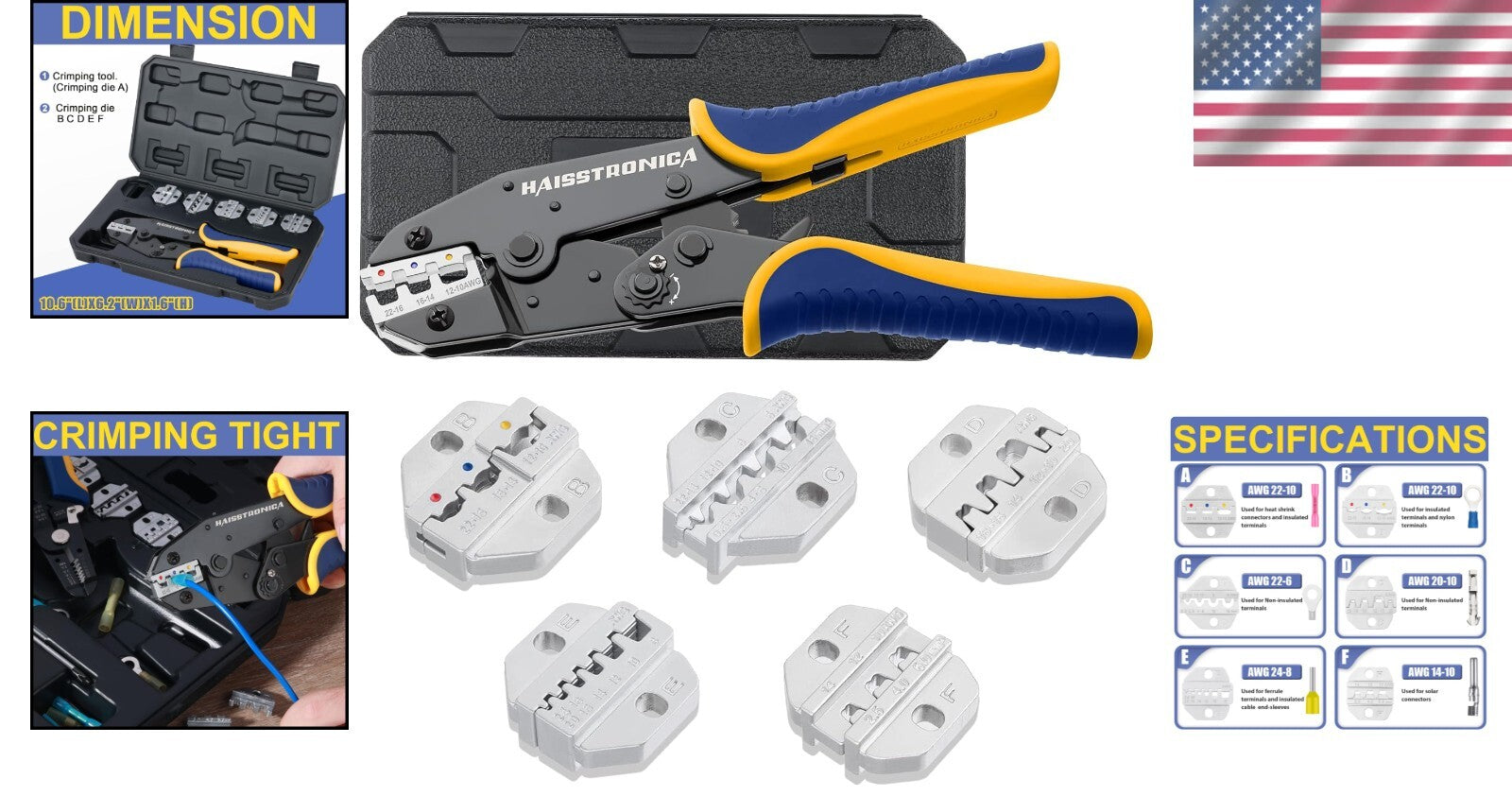 Ergonomic 6-Piece Crimping Tool Kit - Precision Tools for Wiring Projects