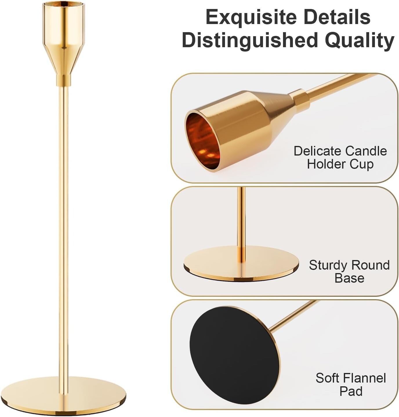 Multi-Height French Gold Candle Holders Set of 12 - Ideal for Home and Events