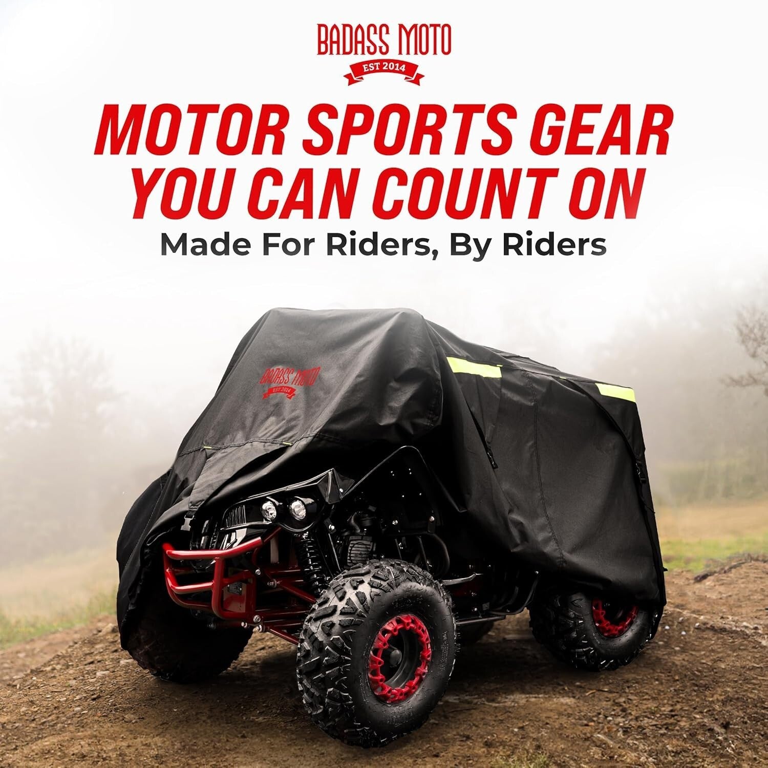 Heavy-Duty Waterproof ATV Cover with Reflective Strips - 95" Long - Badass Black